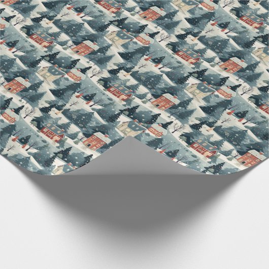  feestelijk kerstdorpspatroon cadeaupapier (Hoek)