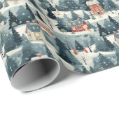  feestelijk kerstdorpspatroon cadeaupapier (Rol Hoek)