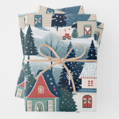 feestelijk kerstdorpspatroon inpakpapier vel (In situ)