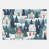 feestelijk kerstdorpspatroon inpakpapier vel (Voorkant)