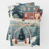  feestelijk kerstdorpspatroon inpakpapier vel (In situ)