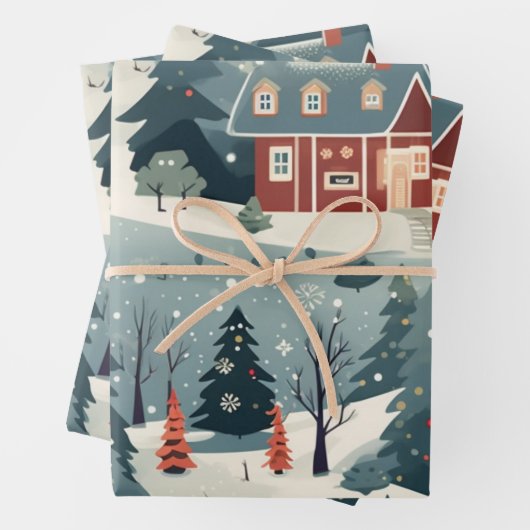  feestelijk kerstdorpspatroon inpakpapier vel (In situ)