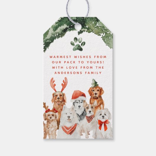 Feestelijk Kerstfeest - Hondenfeest, Puppy Dog Cadeaulabel (Voorkant)