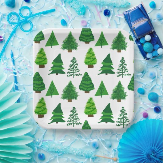 Feestelijk kerstfeest kerstbomen papieren bordje (Feest)