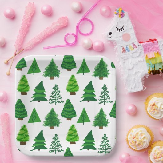 Feestelijk kerstfeest kerstbomen papieren bordje (Feest)