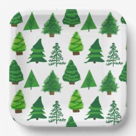 Feestelijk kerstfeest kerstbomen papieren bordje