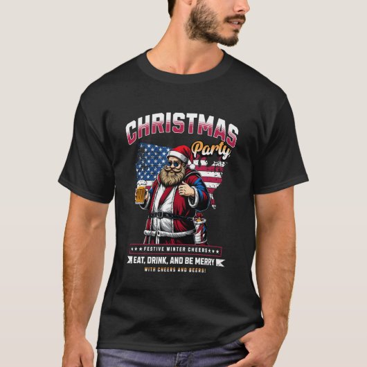 Feestelijk Kerstfeest T-shirt met Kerstman (Voorkant)