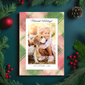 Feestelijk kerstfoto roze groene ruit feestdagenkaart