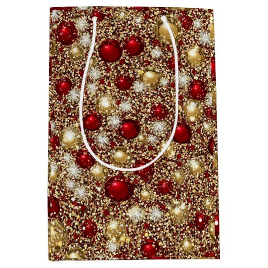 Feestelijk kerstglitterpatroon medium cadeauzakje (Voorkant)