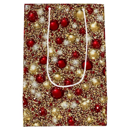 Feestelijk kerstglitterpatroon medium cadeauzakje (Achterkant)