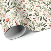 Feestelijk Kerstgroen Rode bessen Cadeaupapier (Rol Hoek)