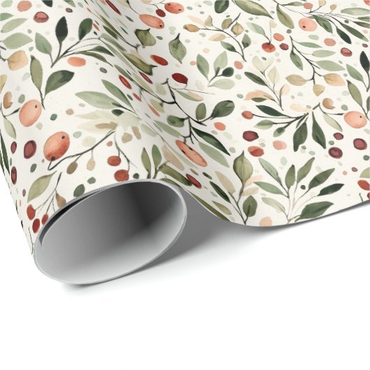 Feestelijk Kerstgroen Rode bessen Cadeaupapier (Rol Hoek)