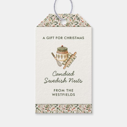 Feestelijk Kerstgroen Rode bessen Eten Cadeaulabel (Voorkant)