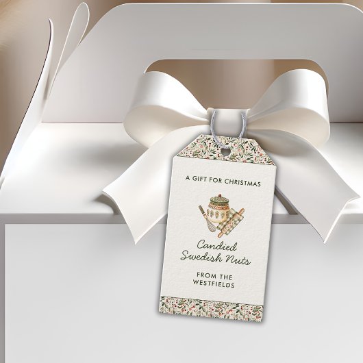 Feestelijk Kerstgroen Rode bessen Eten Cadeaulabel