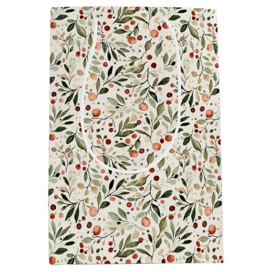 Feestelijk Kerstgroen Rode bessen Medium Cadeauzakje (Voorkant)