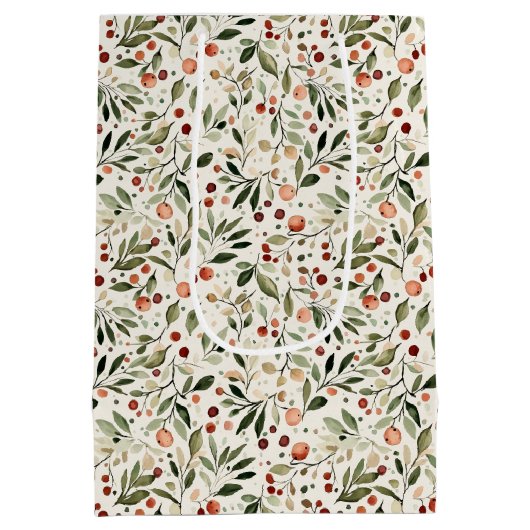 Feestelijk Kerstgroen Rode bessen Medium Cadeauzakje (Achterkant)