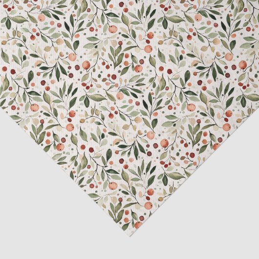 Feestelijk Kerstgroen Rode bessen Tissuepapier (Detail)