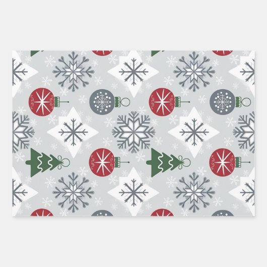 Feestelijk kerstinpakpapier met sneeuwvlokken inpakpapier vel (Voorkant)