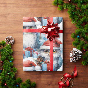 Feestelijk kerstinpakpapier versierd met uilen cadeaupapier