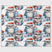 Feestelijk kerstinpakpapier versierd met uilen cadeaupapier (Vlak)