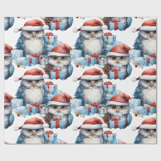 Feestelijk kerstinpakpapier versierd met uilen cadeaupapier (Vlak)