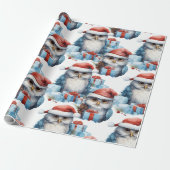 Feestelijk kerstinpakpapier versierd met uilen cadeaupapier (Uitgerold)