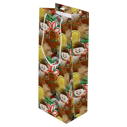 Feestelijk kerstkoekjes patroon wijn cadeautas (Voorkant Gekanteld)