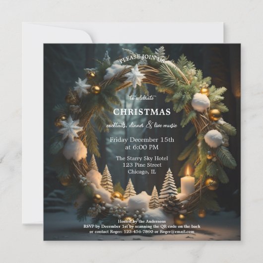 Feestelijk kerstkrans feestje kaart (Voorkant)