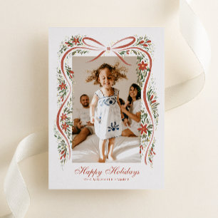 Feestelijk kerstlint met poinsettias folie feestdagenkaart