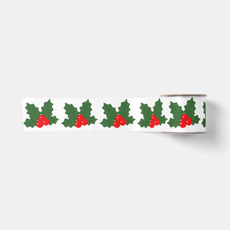 Feestelijk kerstlintpatroon met hulst satijnen lint