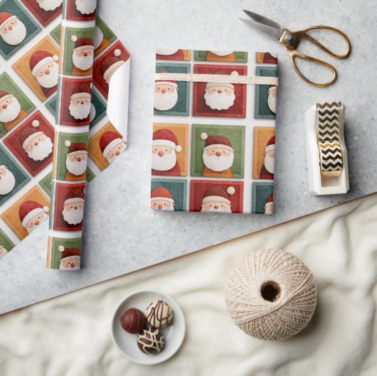 Feestelijk kerstmanpatroon in heldere blokken cadeaupapier (Crafts)