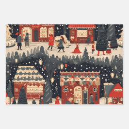 Feestelijk kerstmarktpatroon inpakpapier vel