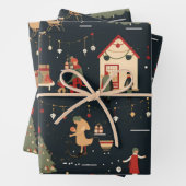 Feestelijk kerstmarktpatroon inpakpapier vel (In situ)