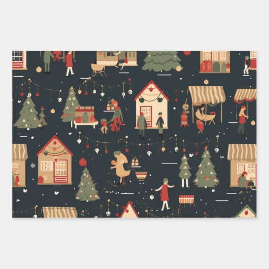 Feestelijk kerstmarktpatroon inpakpapier vel (Voorkant)