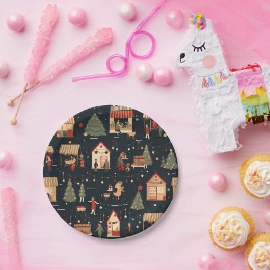Feestelijk kerstmarktpatroon papieren bordje (Feest)