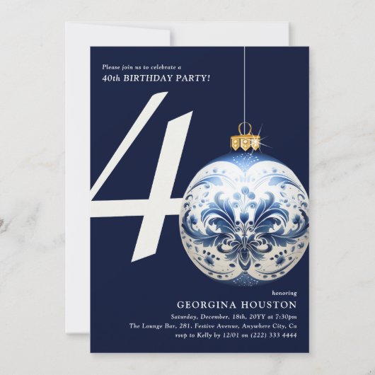 Feestelijk Kerstmis Bauble 40e Verjaardagsfeest Kaart (Voorkant)