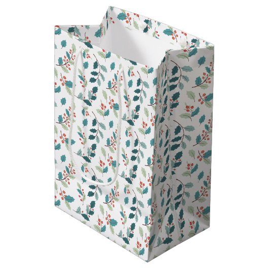 Feestelijk Kerstmis Hulst Rode Bessen Patroon Medium Cadeauzakje (Voorkant Gekanteld)