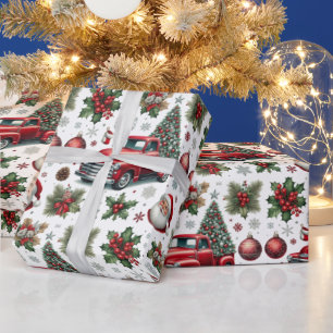 Feestelijk Kerstmis Rode Truck Patroon  Cadeaupapier