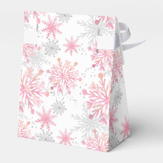 Feestelijk Kerstmis roze sneeuwvlok grijs feest Bedankdoosjes (Achterkant)