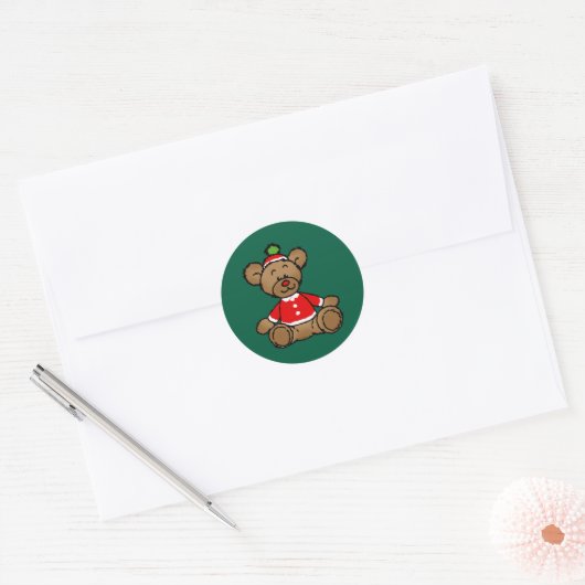 Feestelijk Kerstmis Teddybeerontwerp Ronde Sticker (Envelop)