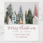 Feestelijk Kerstmis Winter Sneeuwdorp Wijn Etiket (Enkel label)