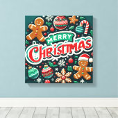 Feestelijk kerstontwerp met peperkoek mannen canvas afdruk (Insitu (Houten vloer))