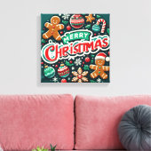 Feestelijk kerstontwerp met peperkoek mannen canvas afdruk (Insitu (Woonkamer))