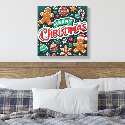 Feestelijk kerstontwerp met peperkoek mannen canvas afdruk (Insitu (Slaapkamer))
