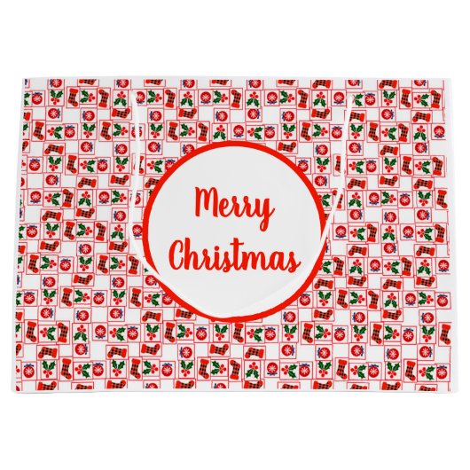 Feestelijk kerstpatroon groot cadeauzakje (Voorkant)