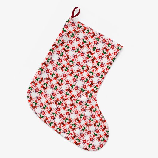 Feestelijk kerstpatroon  grote kerstsok (Voorkant (Hangend))