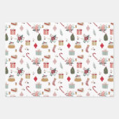 Feestelijk kerstpatroon met geschenken en Ornament Inpakpapier Vel (Voorkant 3)