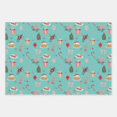 Feestelijk kerstpatroon met geschenken en Ornament Inpakpapier Vel (Voorkant 2)