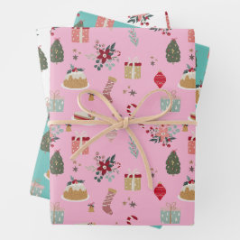 Feestelijk kerstpatroon met geschenken en Ornament Inpakpapier Vel