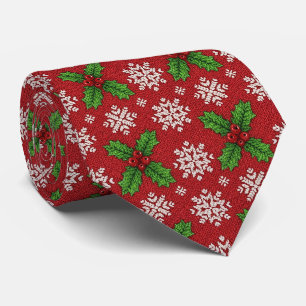 Feestelijk kerstpatroon met hulst en sneeuwvlokken stropdas